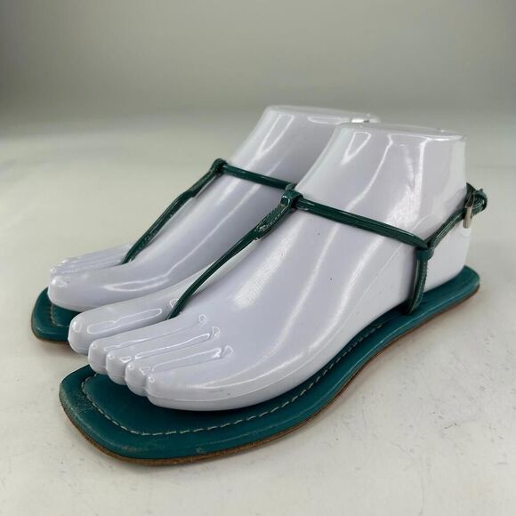 Prada Womens T-Strap Thong Sandals US 5 Turquoise Blue Flat Shoes Ankle Strap - Picture 3 of 11